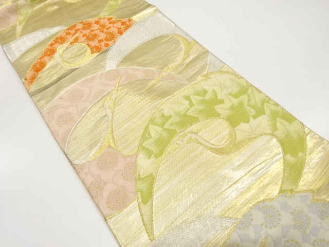 JAPANESE KIMONO / ANTIQUE FUKURO OBI / SILK / WOVEN SAKURA